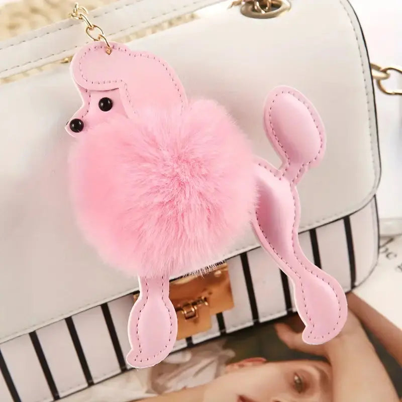 Sweet Pink Poodle Puff Keychain Pink Poodle Designz