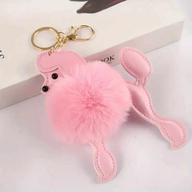 Sweet Pink Poodle Puff Keychain Pink Poodle Designz
