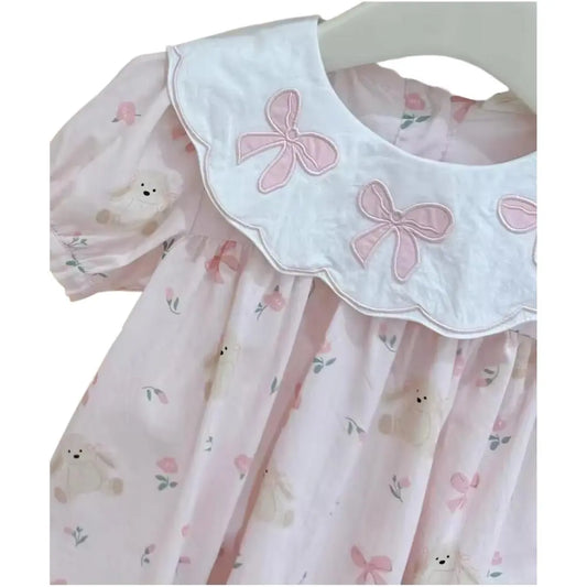 The Vintage Collection Lilabeth Scalloped Satin Trim Collared Dress Pink Poodle Designz