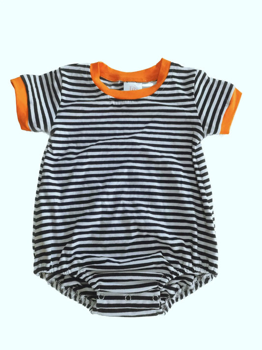 Unisex Black & White Stripe Fall Romper Pink Poodle Designz