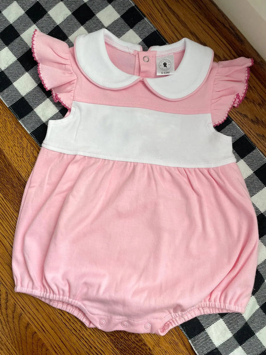 Girlβs Picot Trimmed Flutter Sleeve Pink/White Bubble Adriana's Blanks