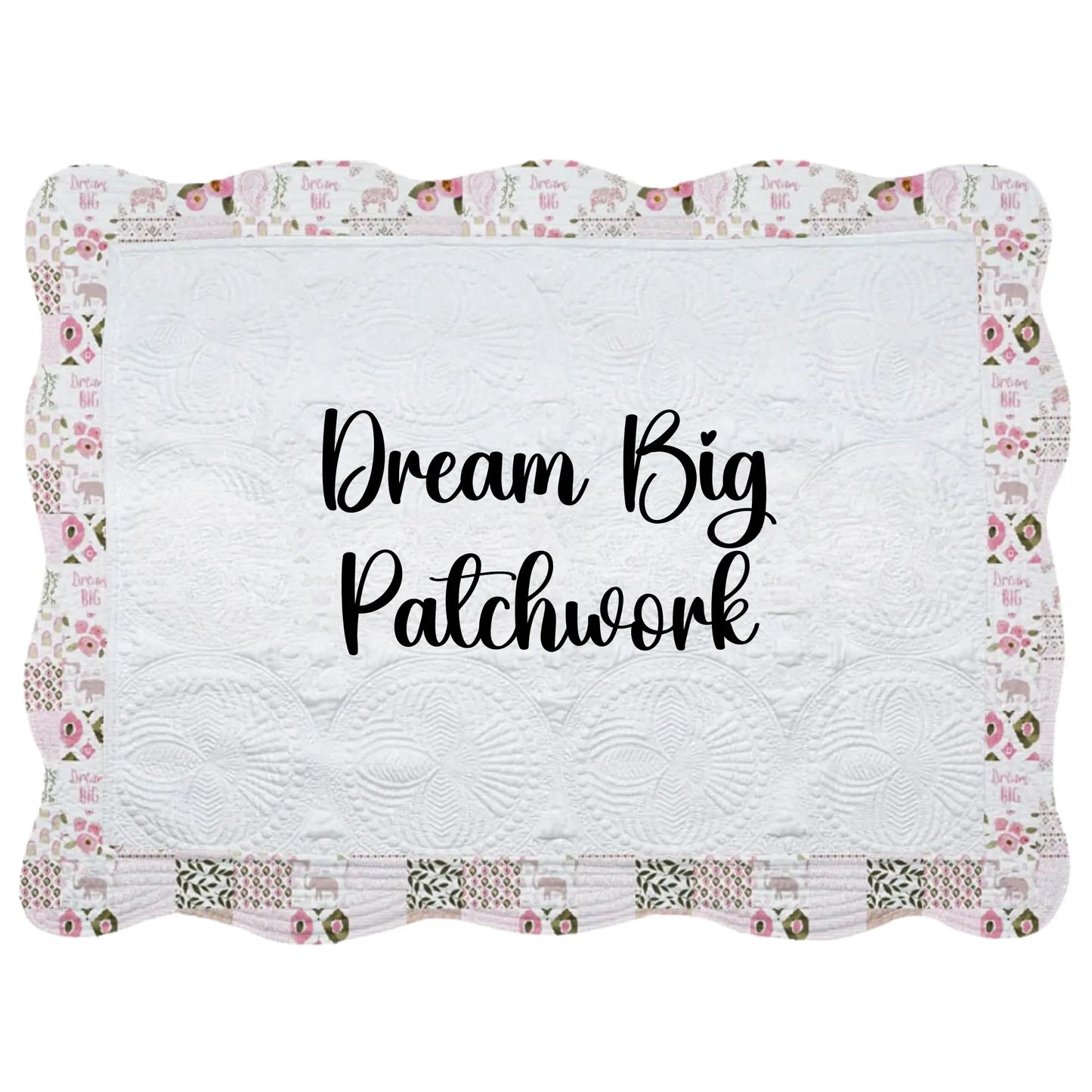 White Heirloom Quilt With Decorative Patterned Trim pinkpoodledesignz