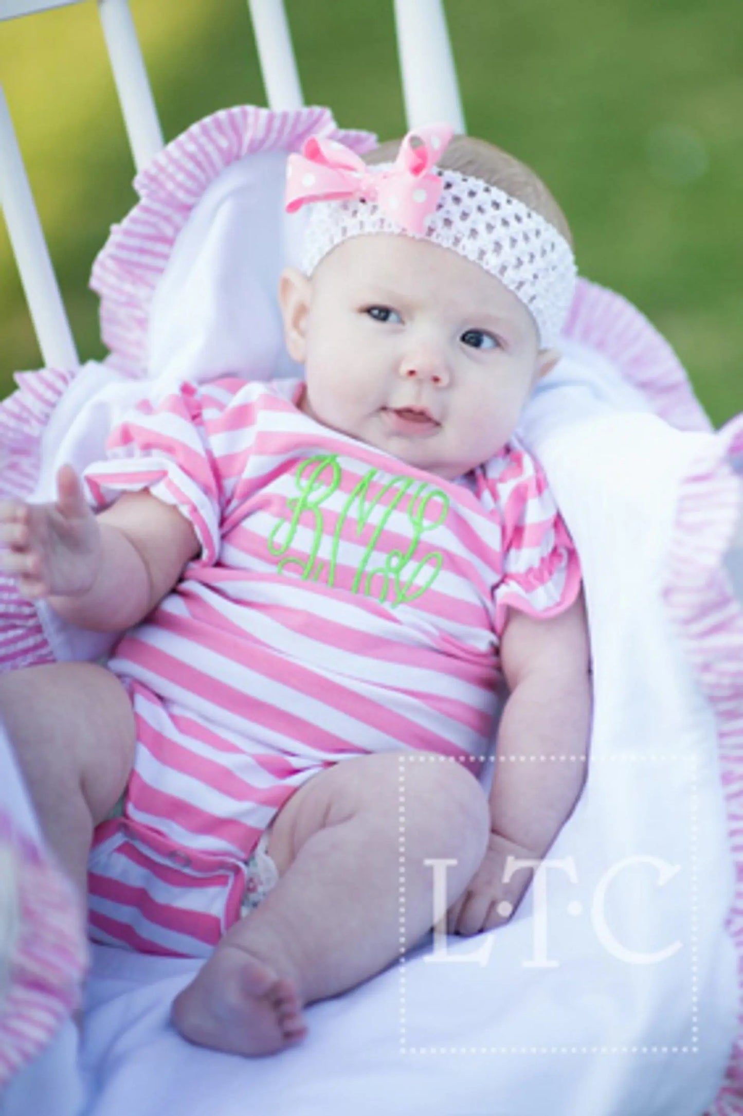Bubble Gum Pink/White Stripe Ruffle Bodysuit Pink Poodle Designz