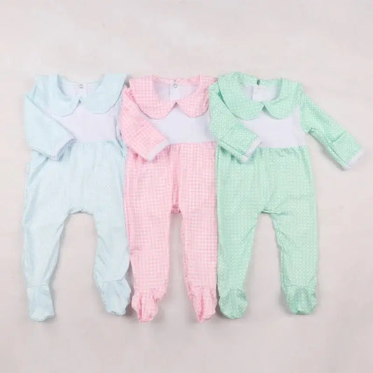 Wholesale Infant Plaid Footie Romper Pink Poodle Designz