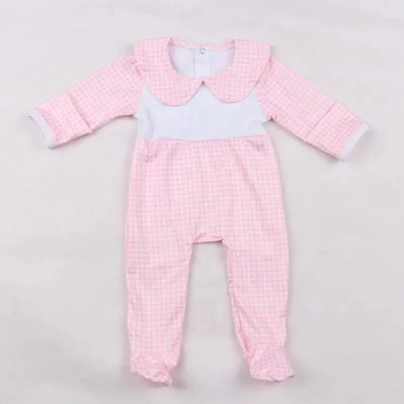 Wholesale Infant Plaid Footie Romper Pink Poodle Designz