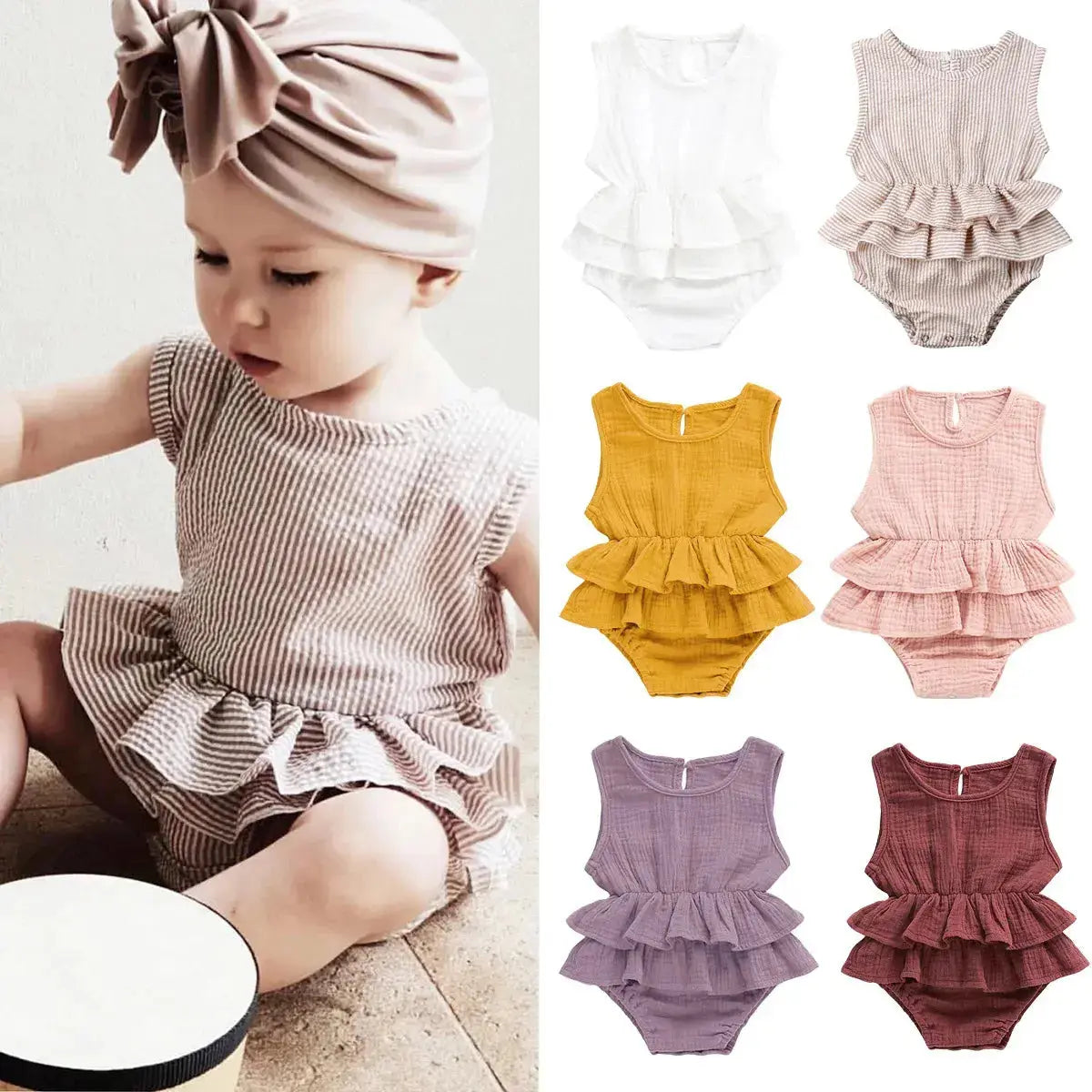 Peplum Ruffle Muslin Romper Pink Poodle Designz