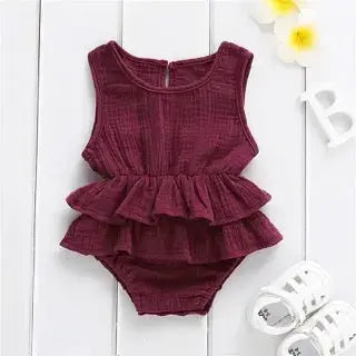 Peplum Sunsuit Ruffle Muslin Romper Pink Poodle Designz