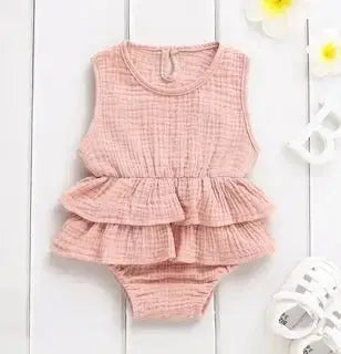 Peplum Sunsuit Ruffle Muslin Romper Pink Poodle Designz