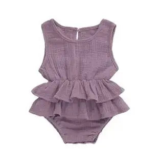 Peplum Sunsuit Ruffle Muslin Romper Pink Poodle Designz
