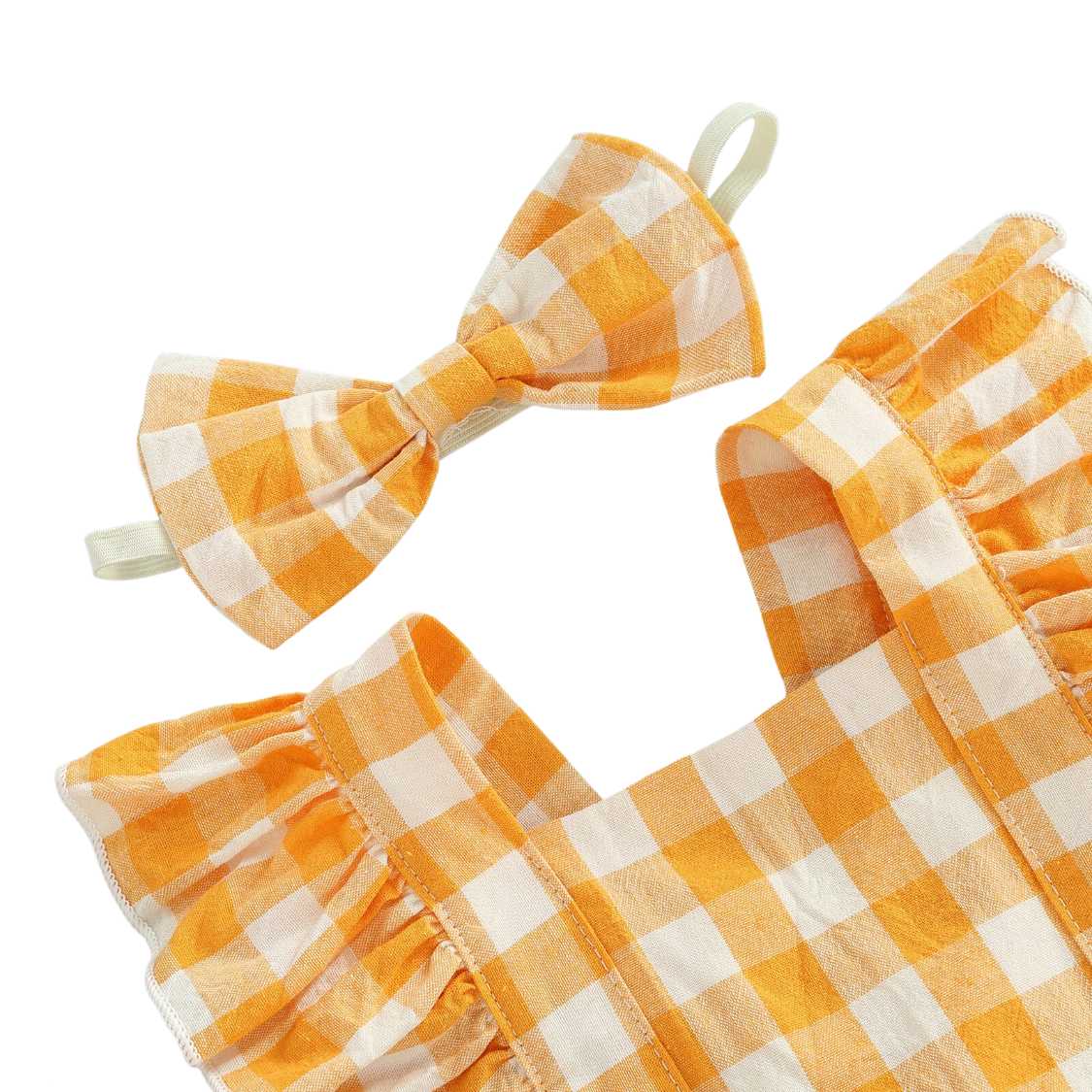Baby Girl Yellow Ruffle Plaid Sunsuit With Matching Headband Pink Poodle Designz