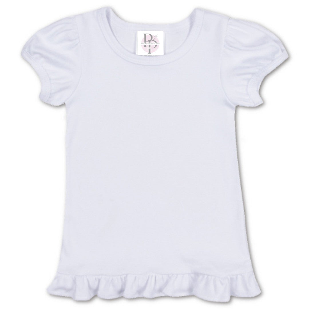 Back To School Embroidered Girl's White Boutique Ruffle Tee Pink Poodle Designz