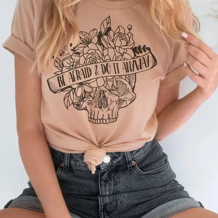 Be Afraid And Do It Anyway Short Sleeve Tee Pink Poodle Designz