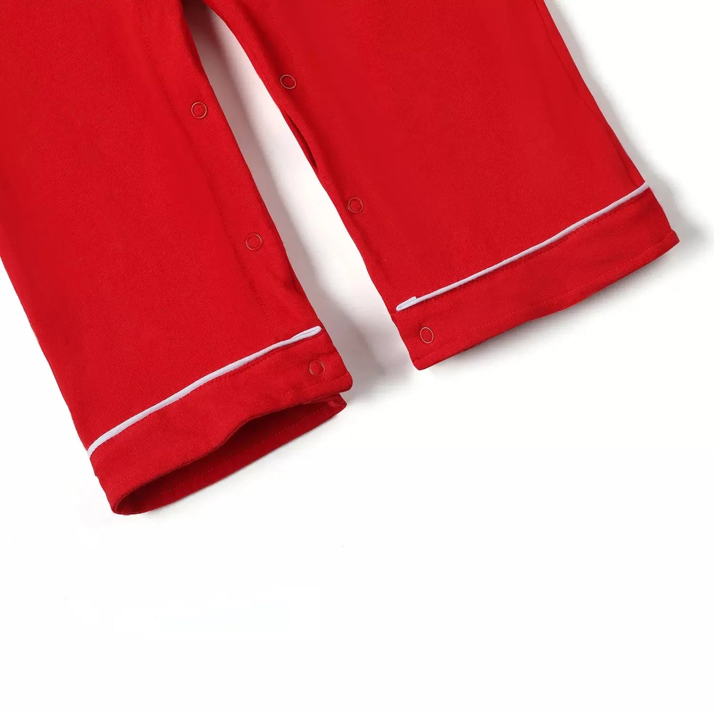 Boys Infant/Toddler Red Christmas Pajama Romper Monogrammed with White Trim Pink Poodle Designz
