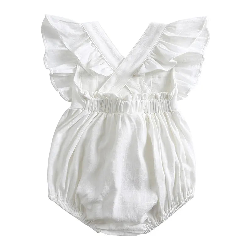 Cross Back Ruffle Bubble Romper Pink Poodle Designz
