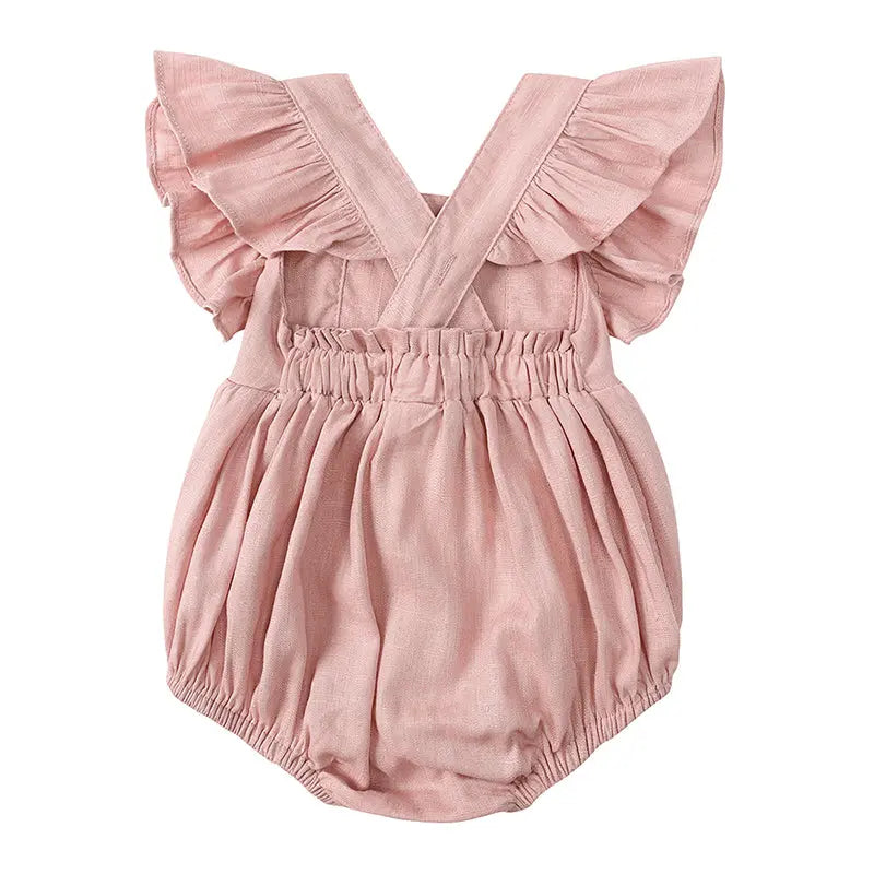Cross Back Ruffle Bubble Romper Pink Poodle Designz
