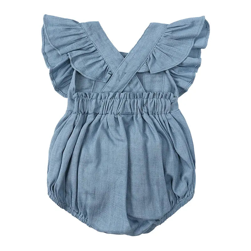 Cross Back Ruffle Bubble Romper Pink Poodle Designz