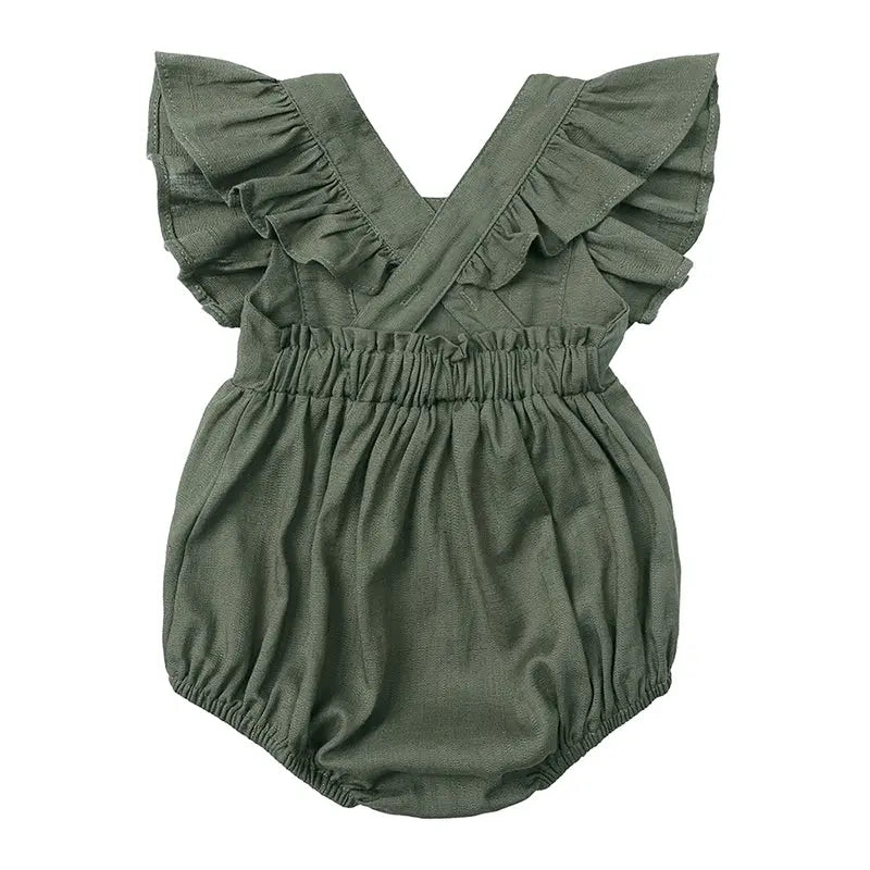Cross Back Ruffle Bubble Romper Pink Poodle Designz