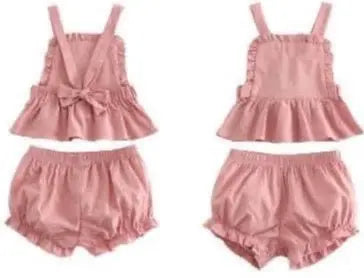 Girl's Ruffle Edge 2 Piece Sunsuit Pink Poodle Designz