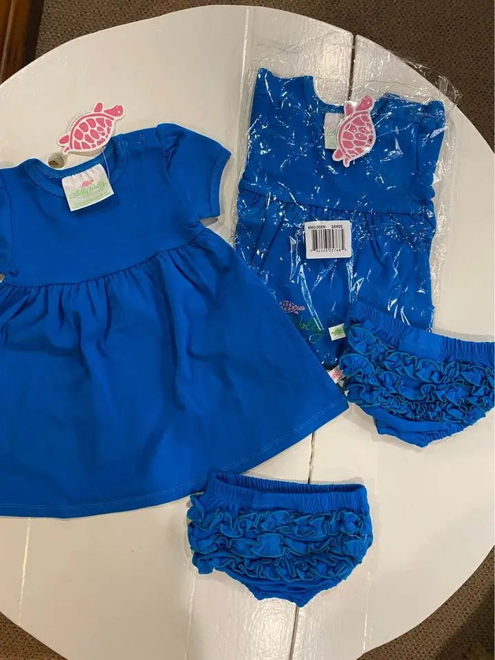 Lolly Wolly Doodle Sweet Bright Blue Dress With Matching Bloomers 3-6 Months Red/Navy Striped Lolly Wolly Doodle Sweet Bright Blue Dress With Matching Bloomers 3-6 Months Red/Navy Striped