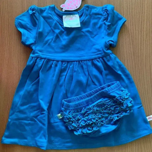 Lolly Wolly Doodle Sweet Bright Blue Dress With Matching Bloomers 3-6 Months Pink Poodle Designz
