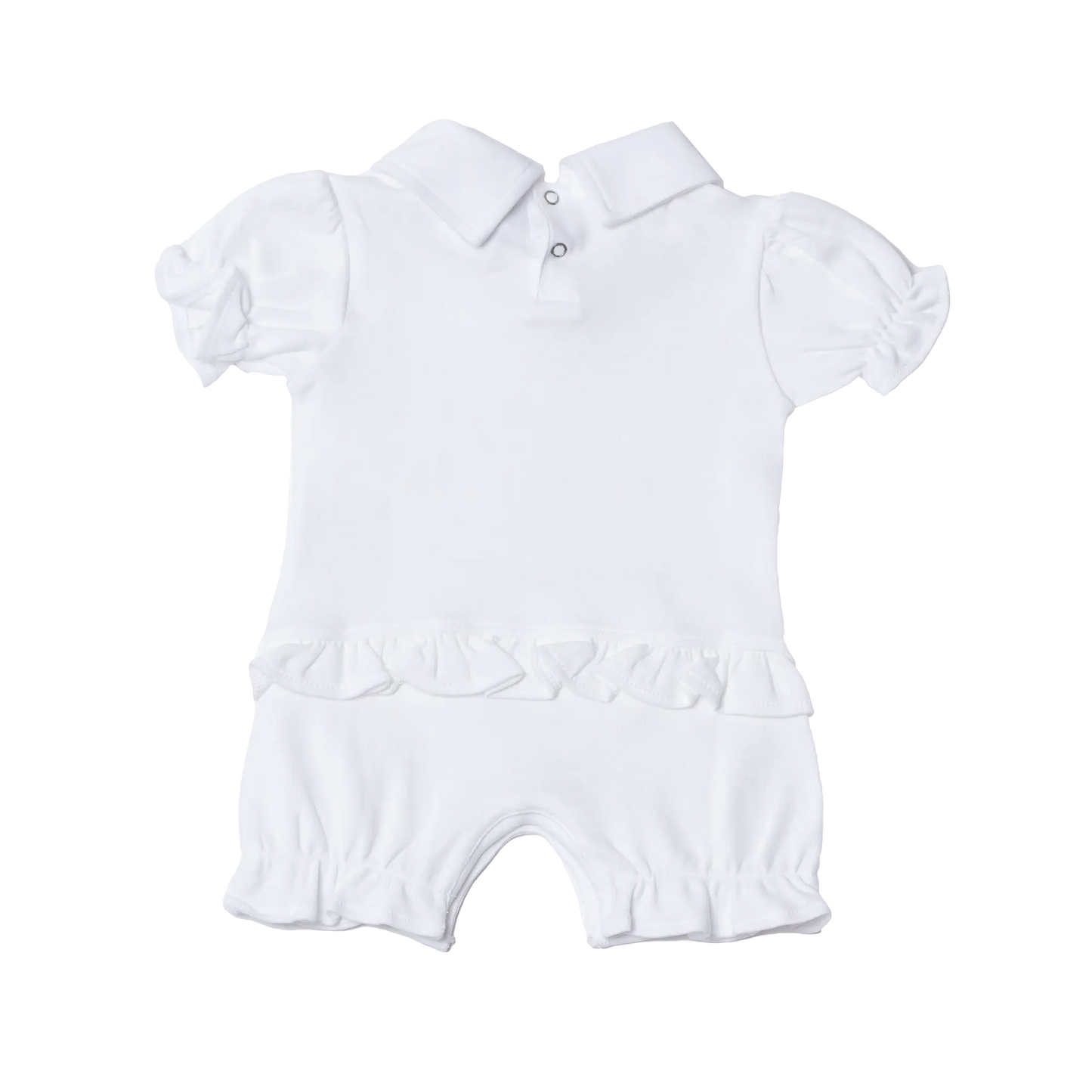 Monogrammed Baby Girl's Ruffle Romper Pink Poodle Designz