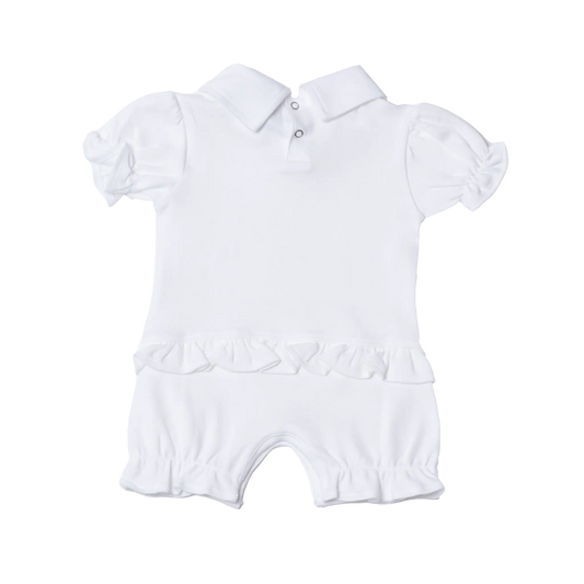 Monogrammed Baby Girl's Ruffle Romper Pink Poodle Designz