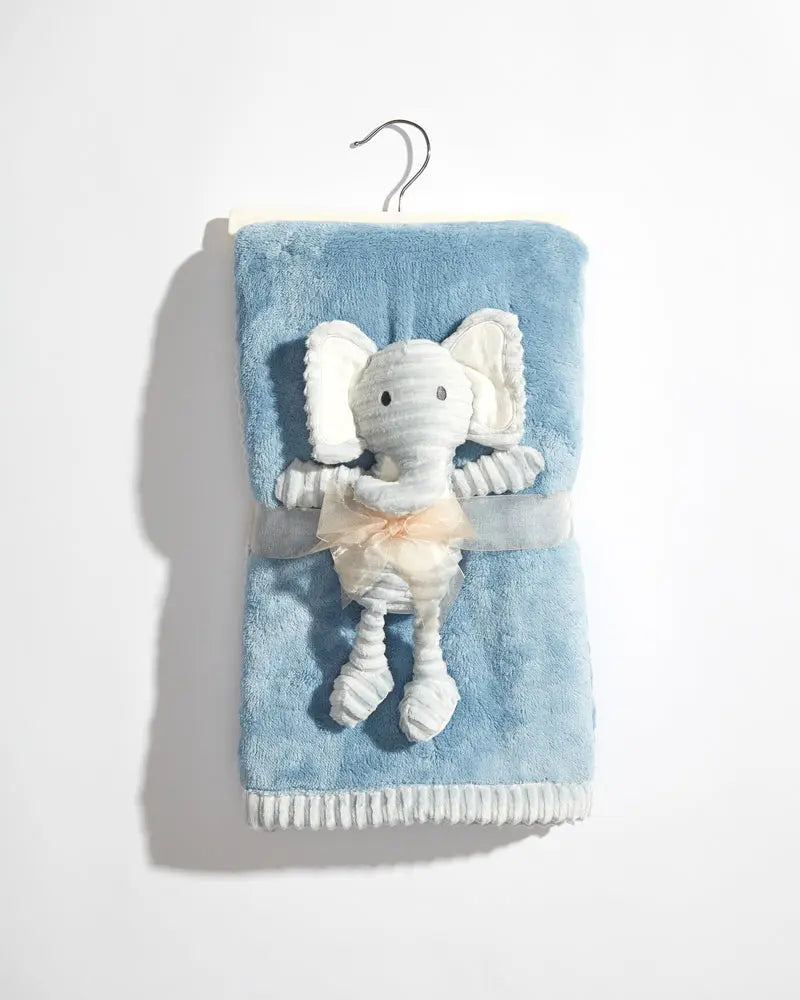 Monogrammed Baby Super Soft Blue Blanket With Plush Elephant pinkpoodledesignz