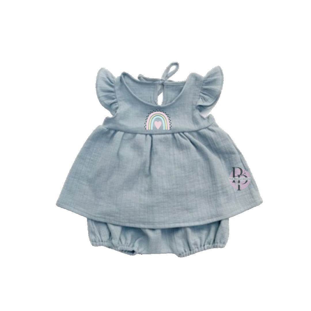 Monogrammed Bamboo Cotton Ruffle Romper Set Pink Poodle Designz