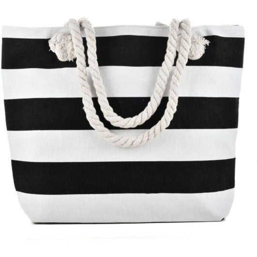 Monogrammed Black & White Stripe Canvas Tote Pink Poodle Designz