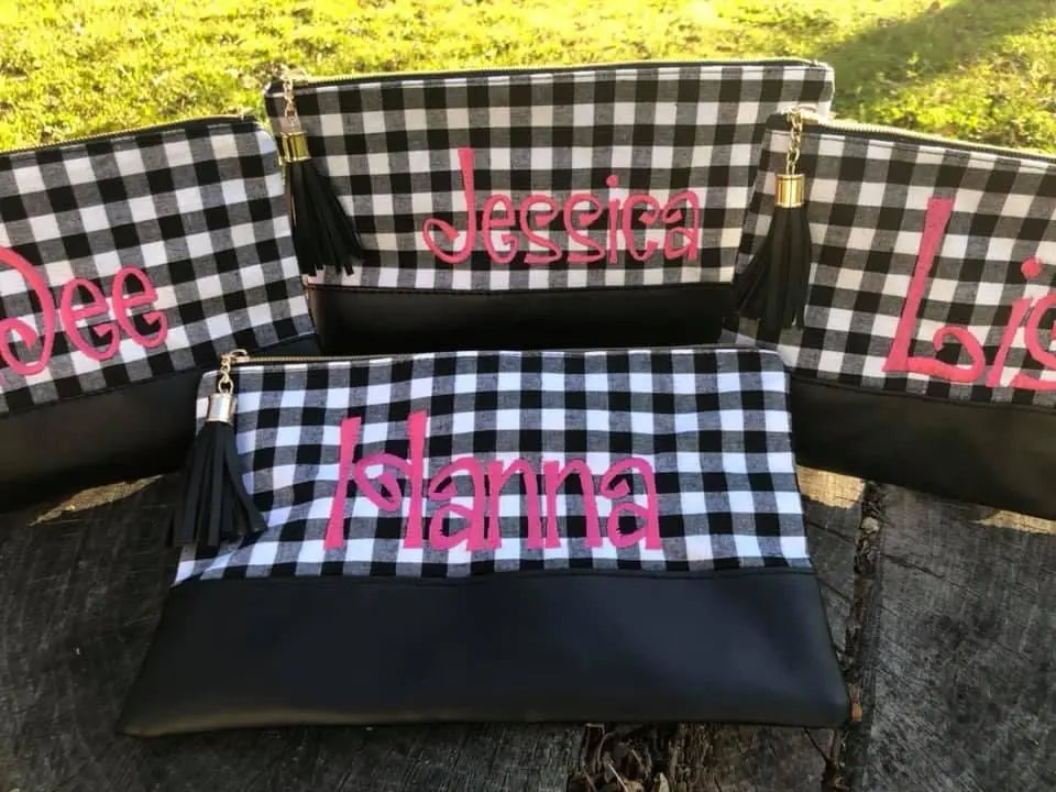 Monogrammed Buffalo Plaid Cosmetic Bag Blanks Outlet