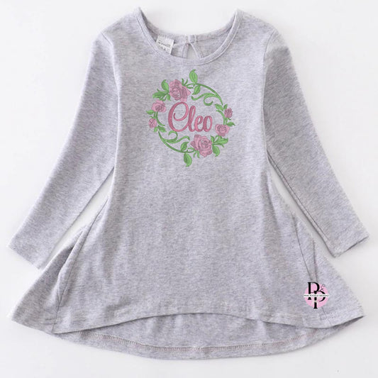 Monogrammed Flowy Grey Tunic Honeydew