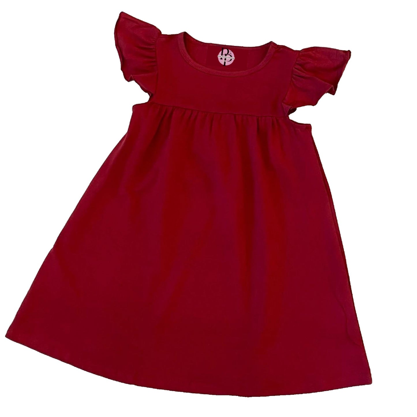 Monogrammed Girl's Cotton Flutter Sleeve Dress Pink Poodle Designz