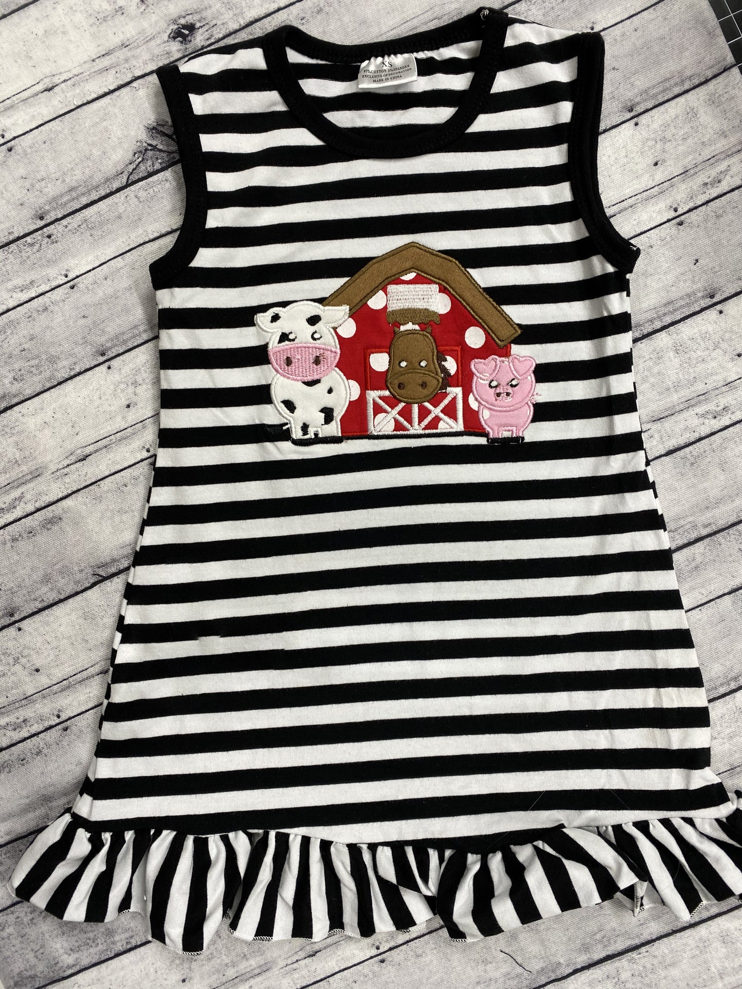 Monogrammed Girl's Farm Animals Sleeveless Ruffle Dress Pink Poodle Designz