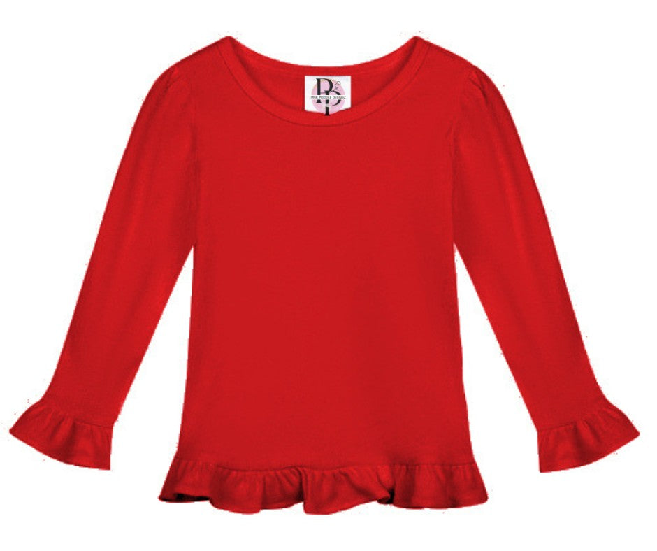 Monogrammed Girl's Red Ruffle Long Sleeve Tee Pink Poodle Designz