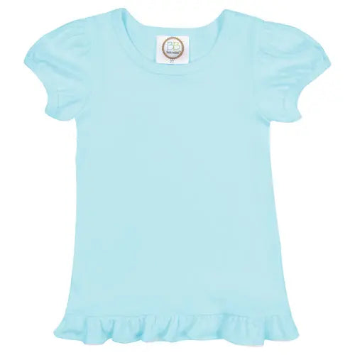 Monogrammed Girls' Aqua Short Sleeve Ruffle Tee Pink Poodle Designz