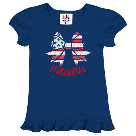 Monogrammed Girls' Navy Boutique Ruffle Tee Pink Poodle Designz