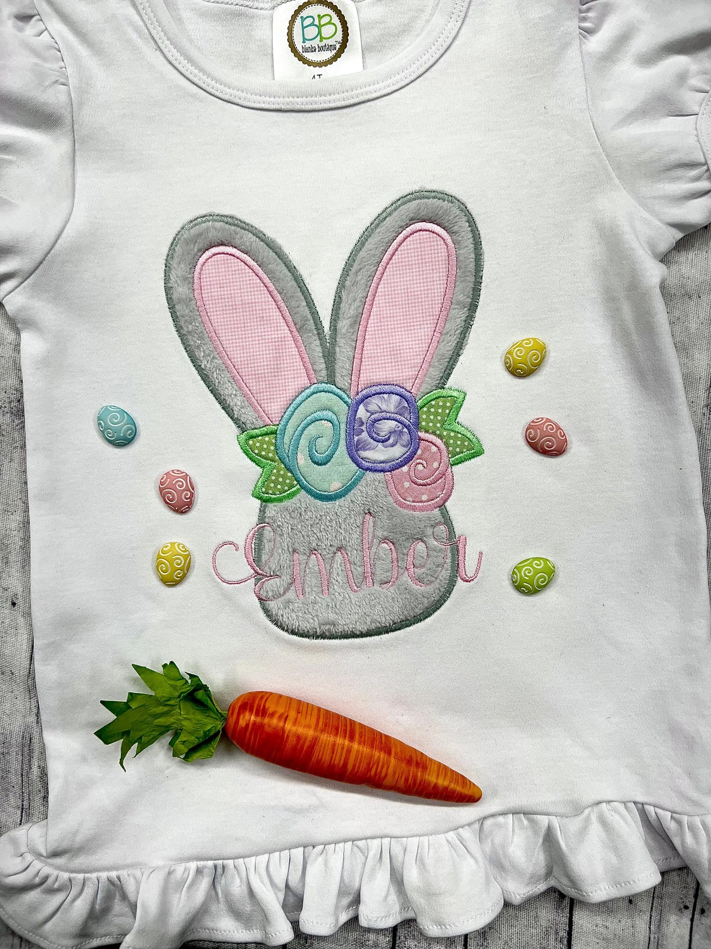 Monogrammed Girls' White Boutique Ruffle Tee Pink Poodle Designz