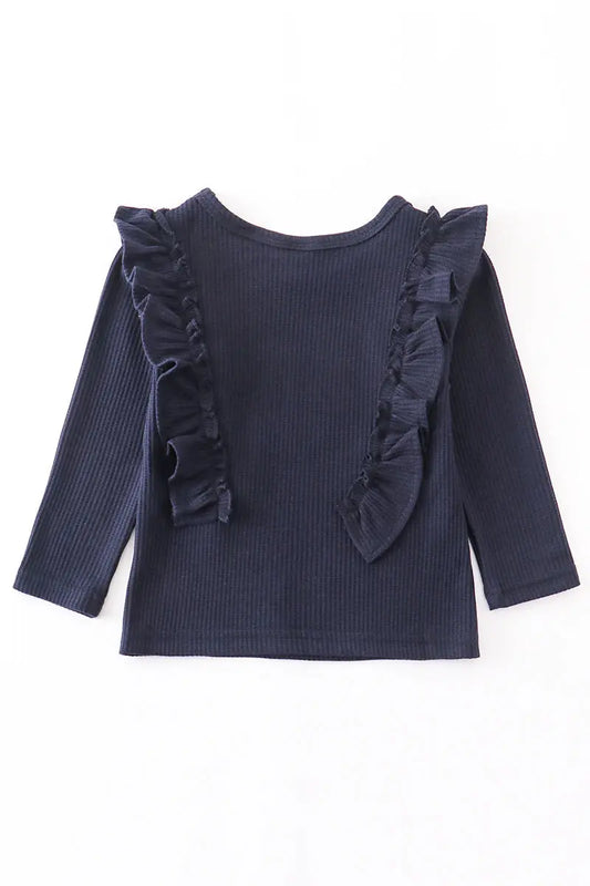 Monogrammed Navy Ruffle Waffle Tee Honeydew