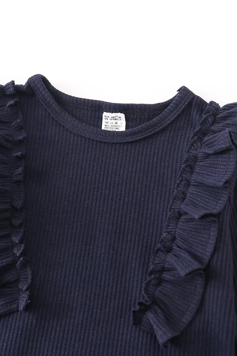 Monogrammed Navy Ruffle Waffle Tee Honeydew