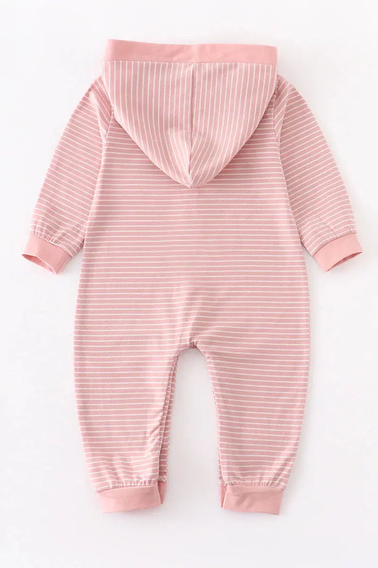 Monogrammed Pink Stripe Button Down Baby Hoodie Romper Honeydew