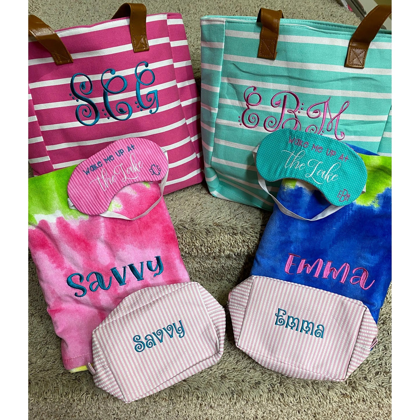 Monogrammed Pink Striped Canvas Tote Pink Poodle Designz