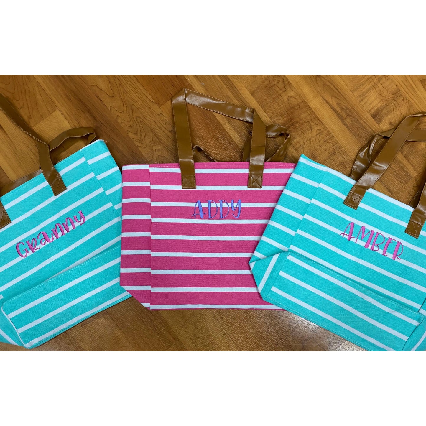Monogrammed Pink Striped Canvas Tote Pink Poodle Designz