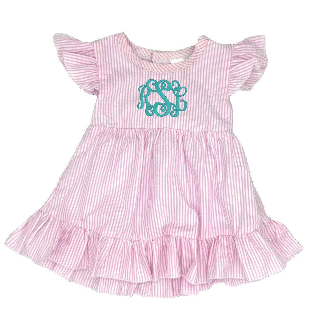 Monogrammed Pink/White Seersucker Dress Pink Poodle Designz