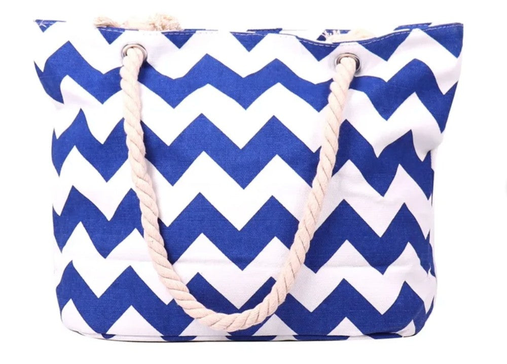 Monogrammed Royal Blue Chevron Canvas Tote Pink Poodle Designz