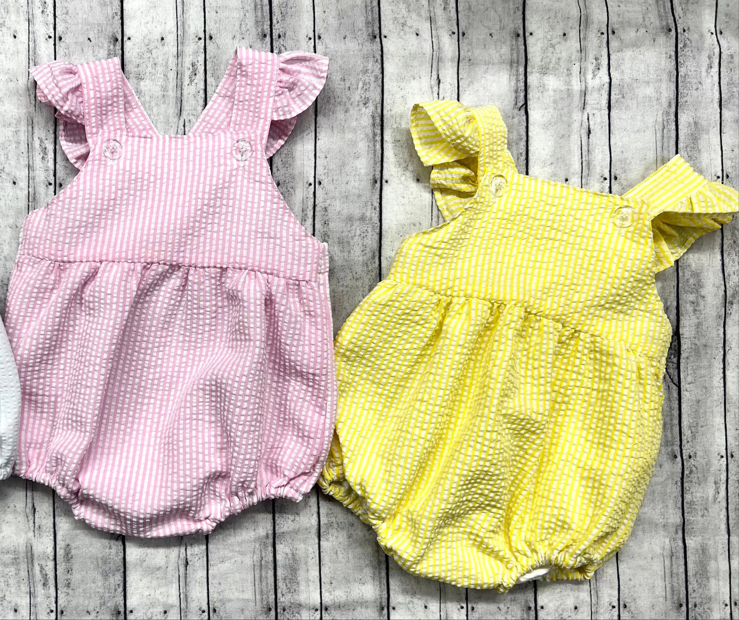 Monogrammed Seersucker Ruffle Bubble Sunsuit Pink Poodle Designz