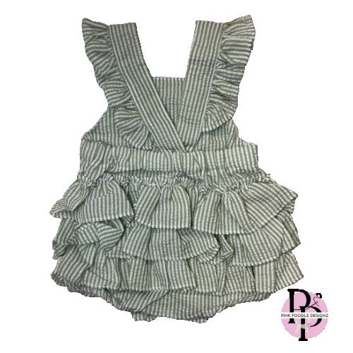 Monogrammed Seersucker Ruffle Romper Pink Poodle Designz