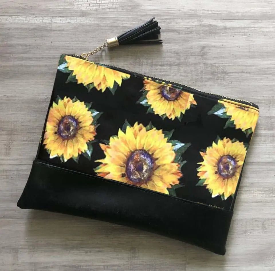 Monogrammed Sunflower Cosmetic Bag Pink Poodle Designz