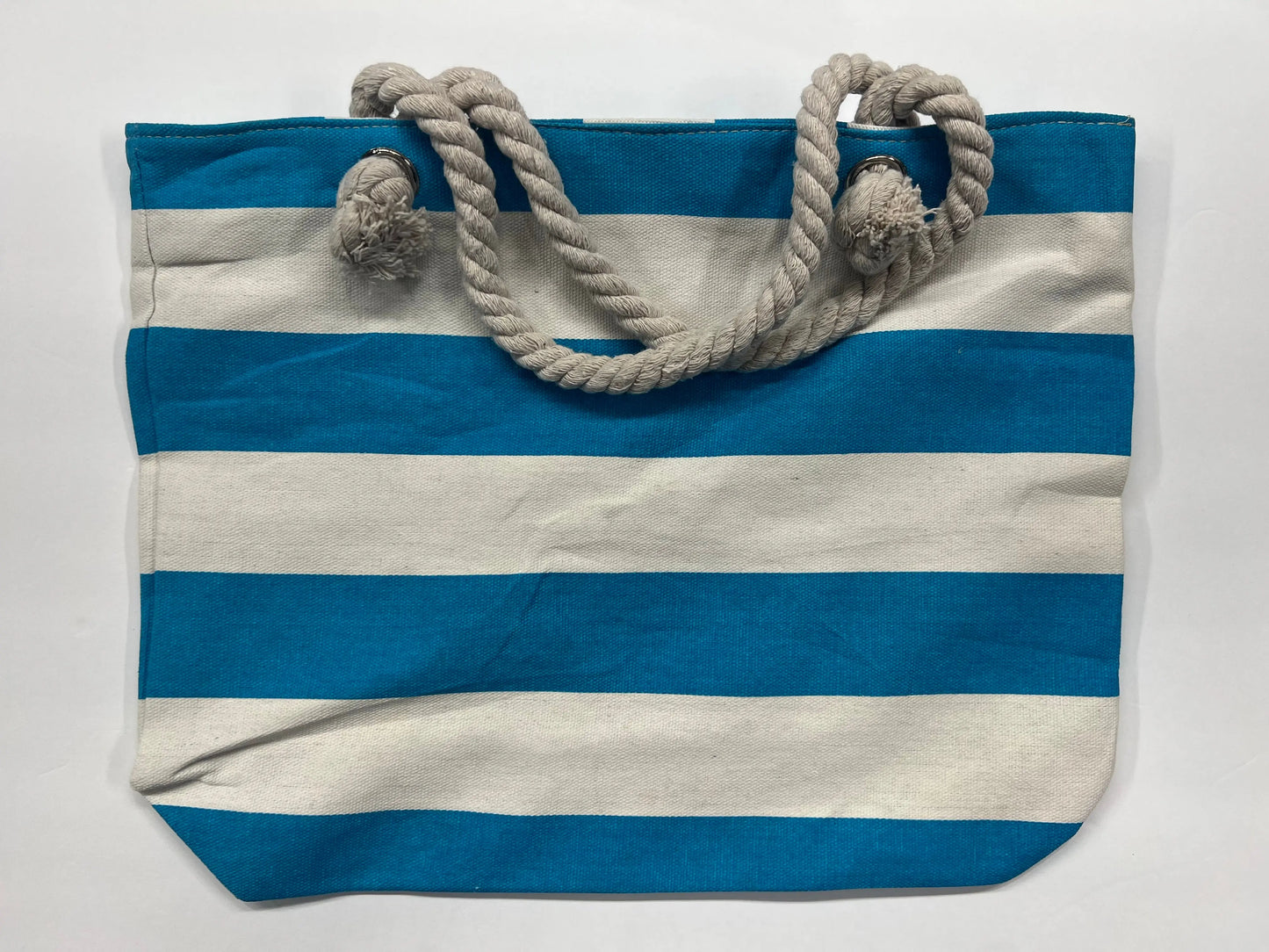 Monogrammed Turquoise Stripe Canvas Tote Pink Poodle Designz