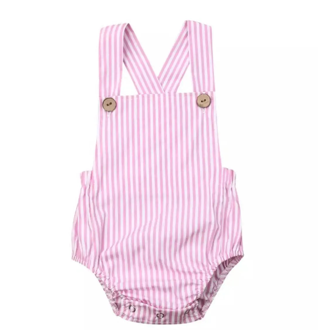 Monogrammed Unisex Sleeveless Casual Playsuit Pink/White Stripe Pink Poodle Designz