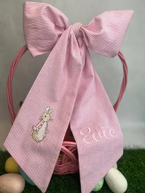 Monogrammed White Bamboo Easter Basket With Lining Pink Poodle Designz